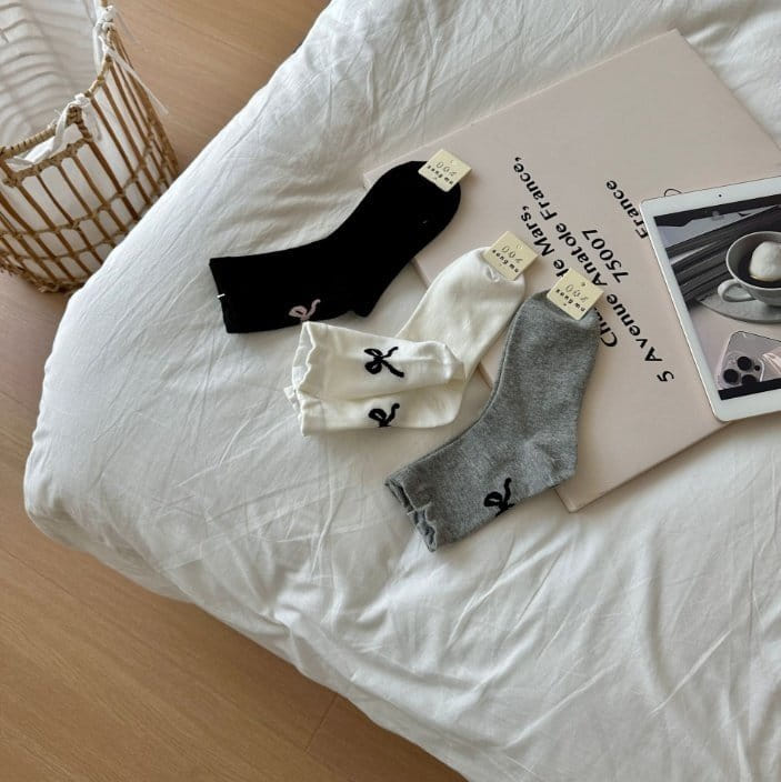 Miso - Korean Children Fashion - #discoveringself - Adult Back Ribbon Socks - 3