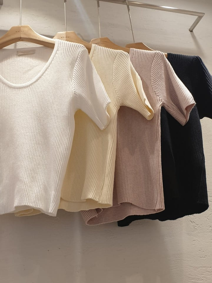 Moirai - Korean Women Fashion - #momslook - Round Short Sleeve Rib Tee - 2
