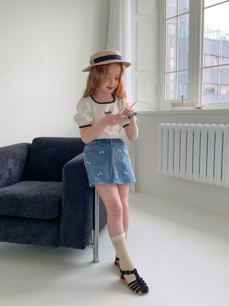 Momo Ann - Korean Children Fashion - #prettylittlegirls - Ribbon Denim Skirt - 2