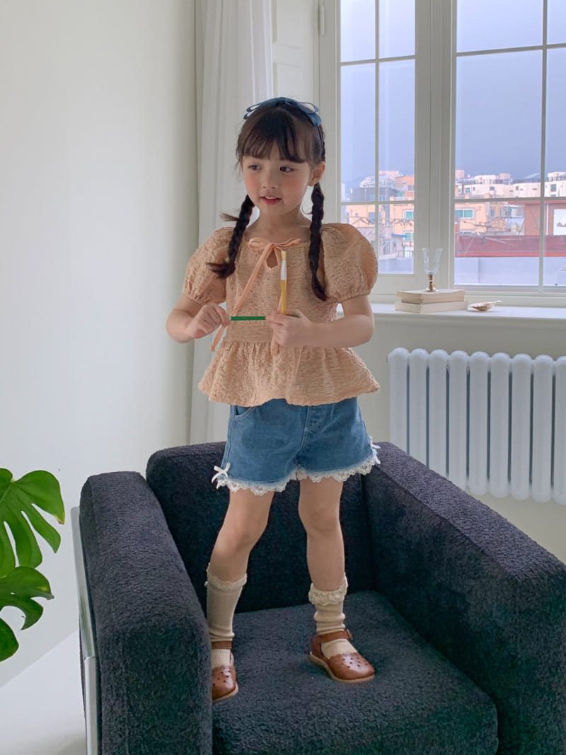Momo Ann - Korean Children Fashion - #prettylittlegirls - Lace Denim Shorts - 9