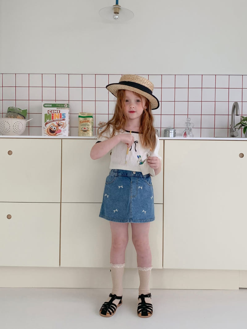 Momo Ann - Korean Children Fashion - #todddlerfashion - Ribbon Denim Skirt - 3