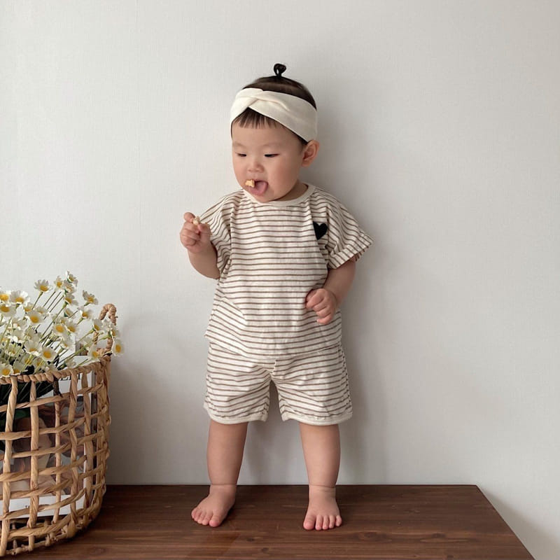 Moran - Korean Baby Fashion - #babygirlfashion - Mono Heart Bebe Top Bottom Set - 3