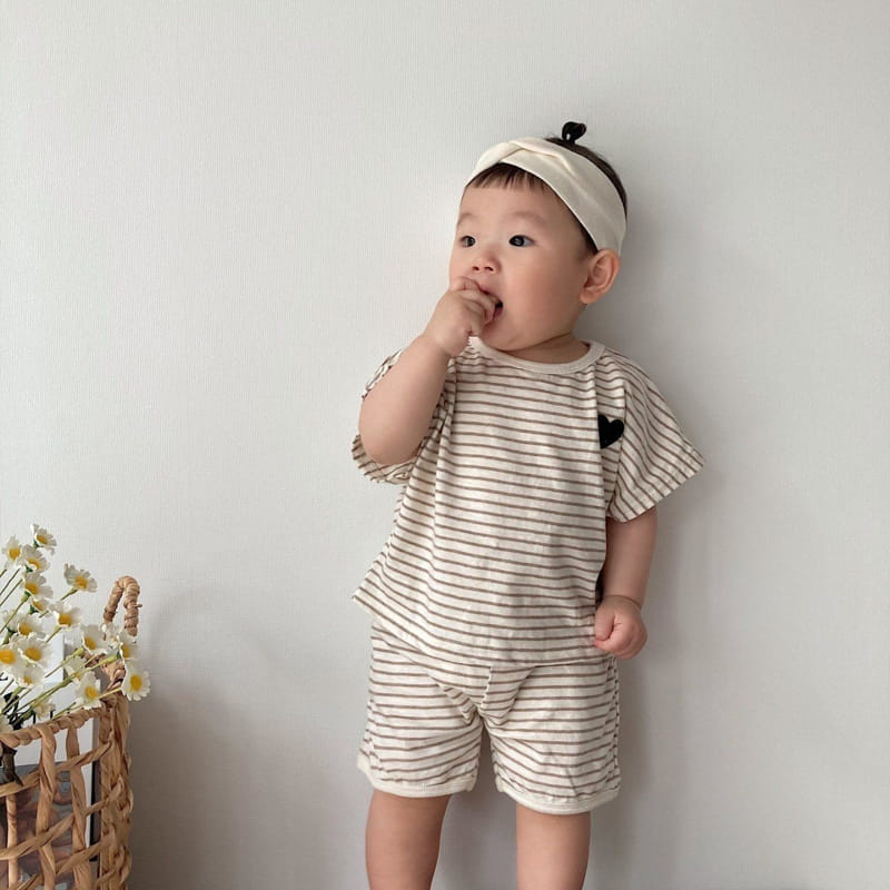 Moran - Korean Baby Fashion - #babygirlfashion - Mono Heart Bebe Top Bottom Set - 4