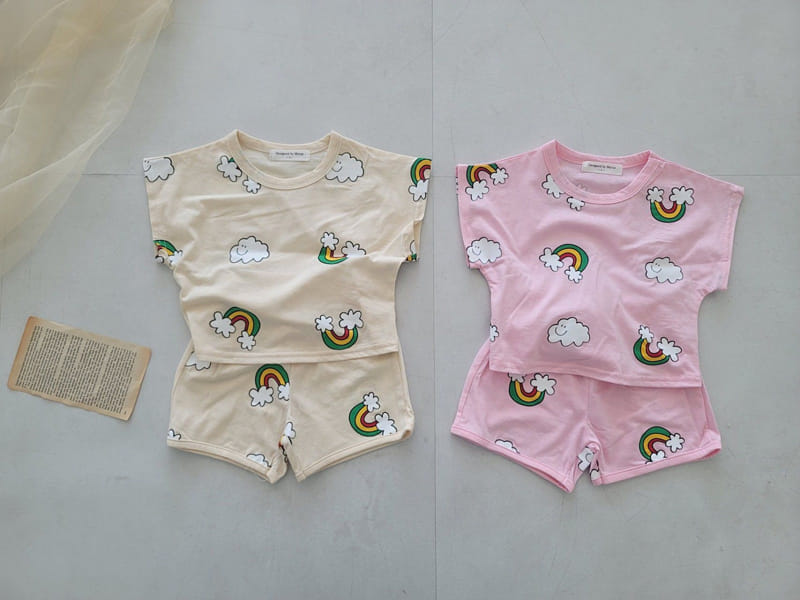 Moran - Korean Children Fashion - #kidsstore - Rainbow Cloud Top Bottom Set