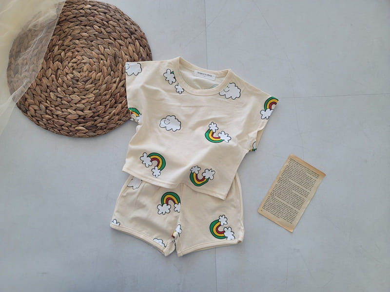 Moran - Korean Children Fashion - #kidzfashiontrend - Rainbow Cloud Top Bottom Set - 2