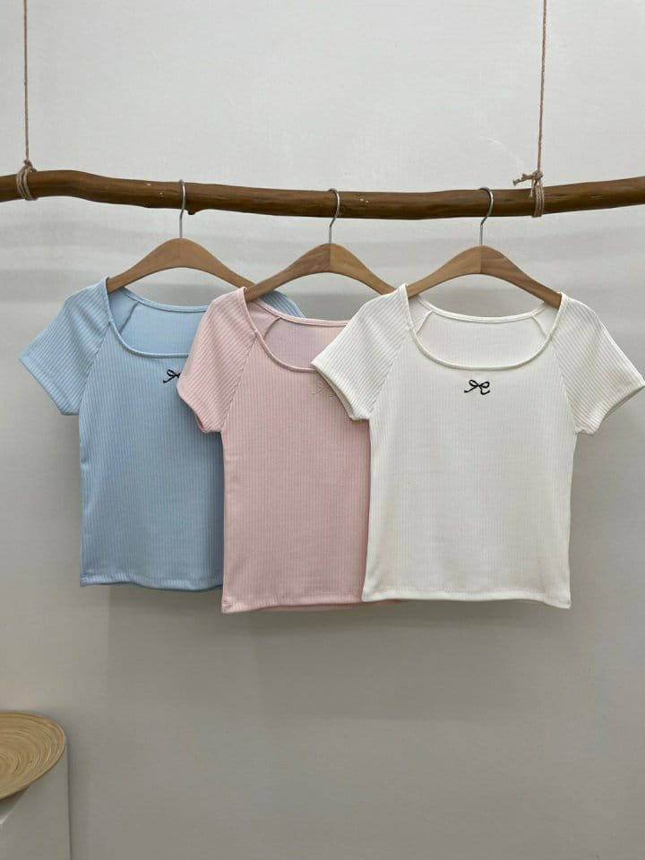 Most - Korean Women Fashion - #momslook - Ribbon Rib Tee