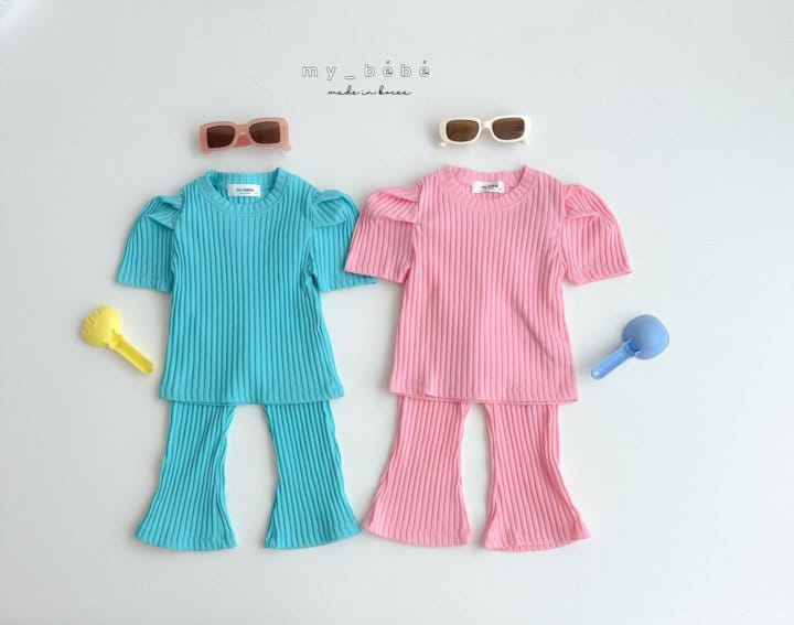 My Bebe - Korean Children Fashion - #magicofchildhood - Rib Boots Cut Top Bottom Set - 3