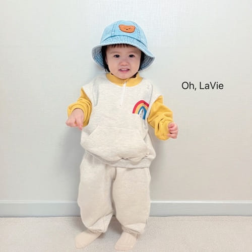Oh-lavie - Korean Children Fashion - #prettylittlegirls - Rainbow Half Zip Up Top Bottom Set