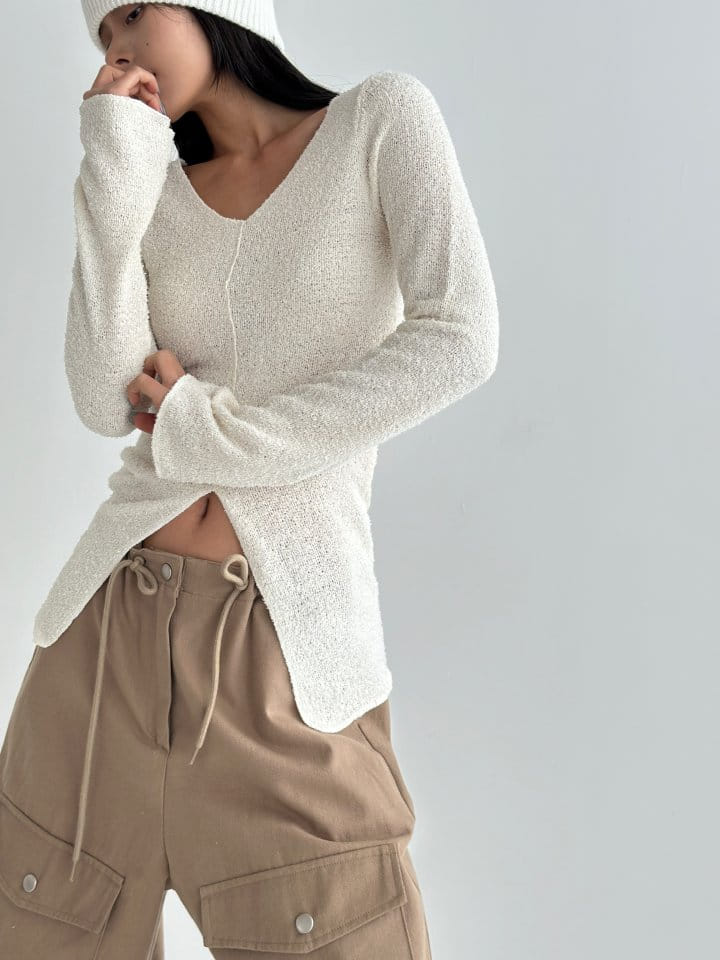 One the woman - Korean Women Fashion - #momslook - Cozy Slit Tee - 3
