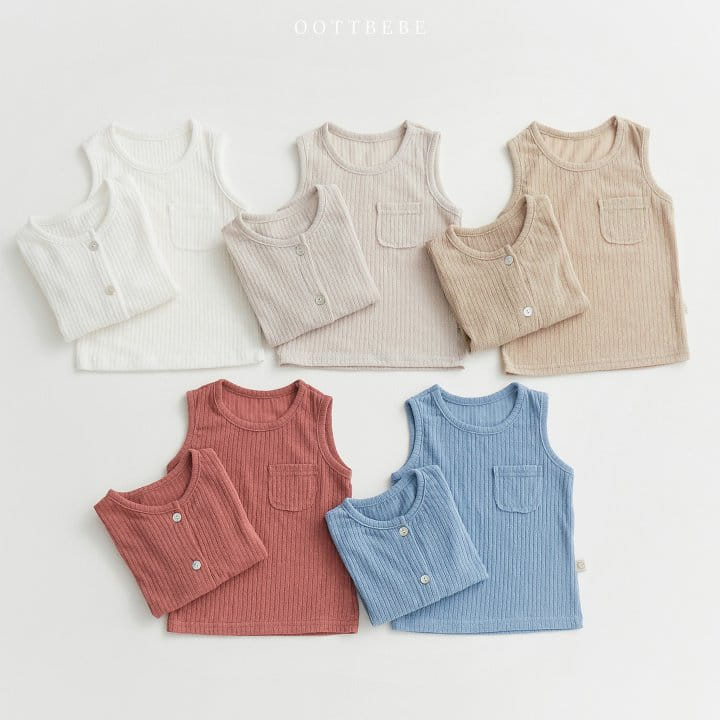 Oott Bebe - Korean Children Fashion - #kidzfashiontrend - Cool Linen Sleeveless Cardigan Set