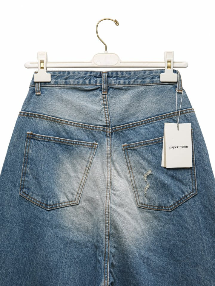 Paper Moon - Korean Women Fashion - #momslook - Vintage Blue Distressed Damage Wash Wide Leg Jeans - 10