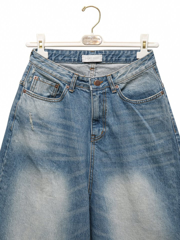 Paper Moon - Korean Women Fashion - #momslook - Vintage Blue Distressed Damage Wash Wide Leg Jeans - 8