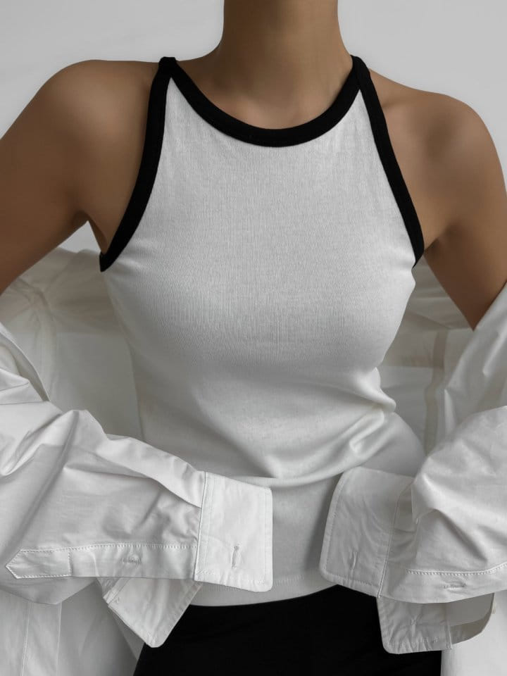 Paper Moon - Korean Women Fashion - #momslook - BI Color Halter Neck Sleeveless Tank Top - 3