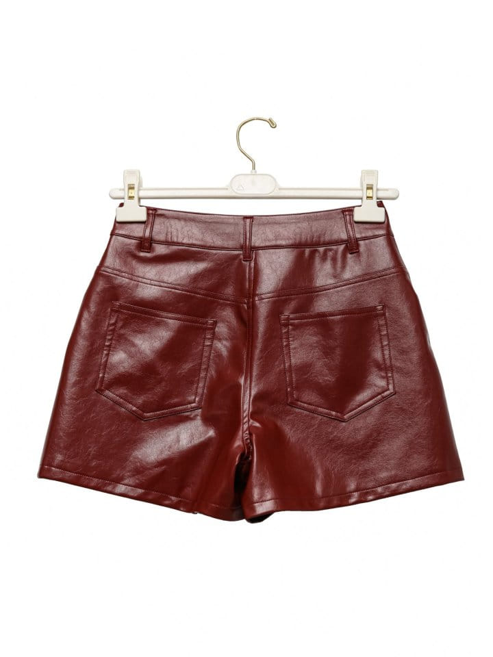 Paper Moon - Korean Women Fashion - #momslook - Denim Detail Vegan Leather Short Pants - 6