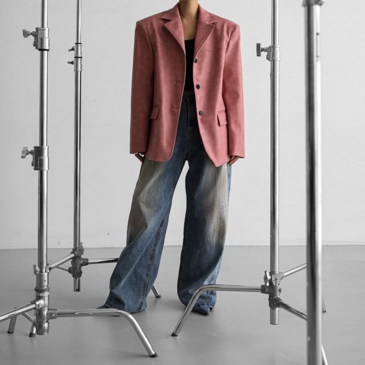 Paper Moon - Korean Women Fashion - #momslook - Washed Vegan L Three Button Single Breasted Blazer - 2