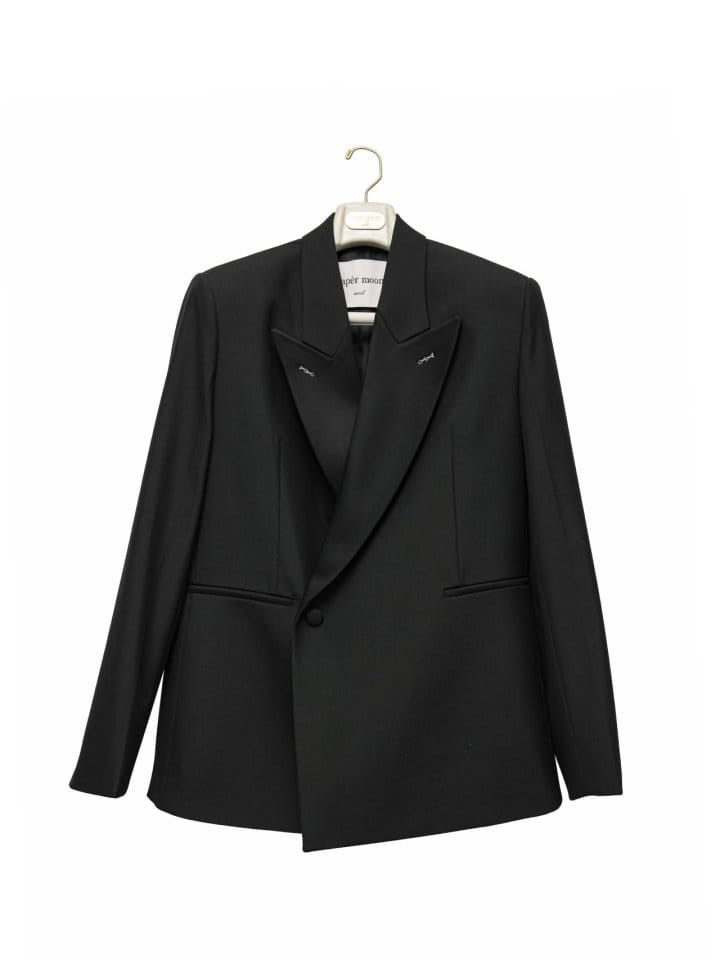 Paper Moon - Korean Women Fashion - #momslook - Bi Color Stitch Point Peaked Lapel Tuxedo Blazer - 6