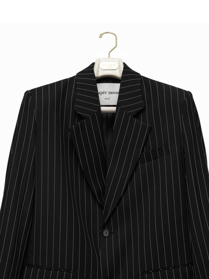 Paper Moon - Korean Women Fashion - #momslook - Wide Pin Stripe Set Up Suit Single Blazer  - 11