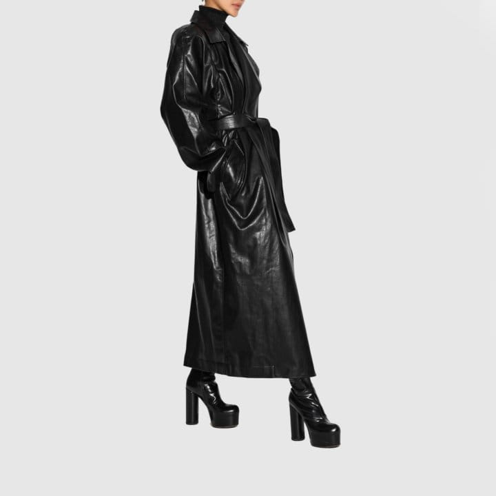 Paper Moon - Korean Women Fashion - #momslook - Padded Shoulder Oversized Vegan L Maxi Trench Coat - 5