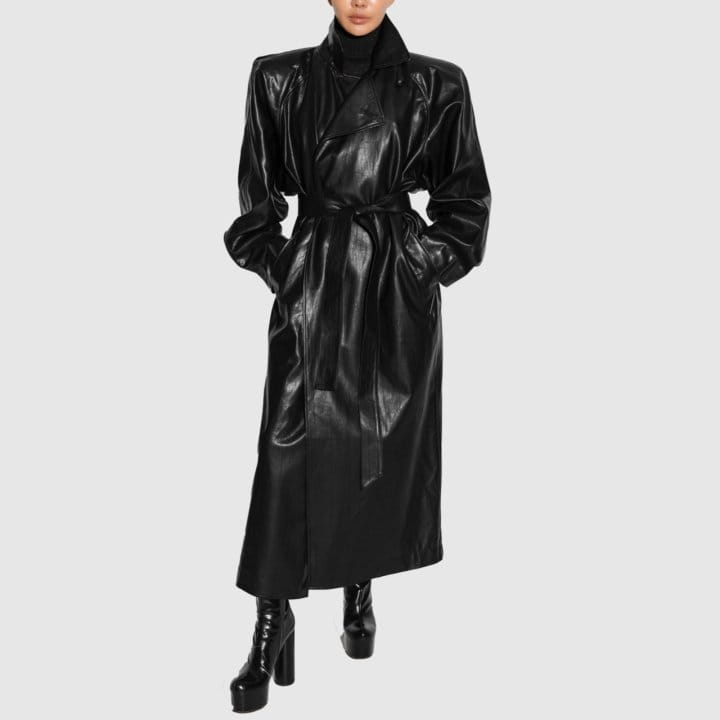Paper Moon - Korean Women Fashion - #momslook - Padded Shoulder Oversized Vegan L Maxi Trench Coat - 7