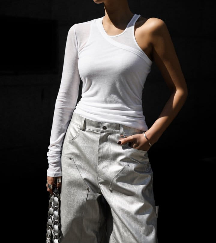 Paper Moon - Korean Women Fashion - #momslook - One Sleeved Layered Diagonal Wool Tencel T Shirt