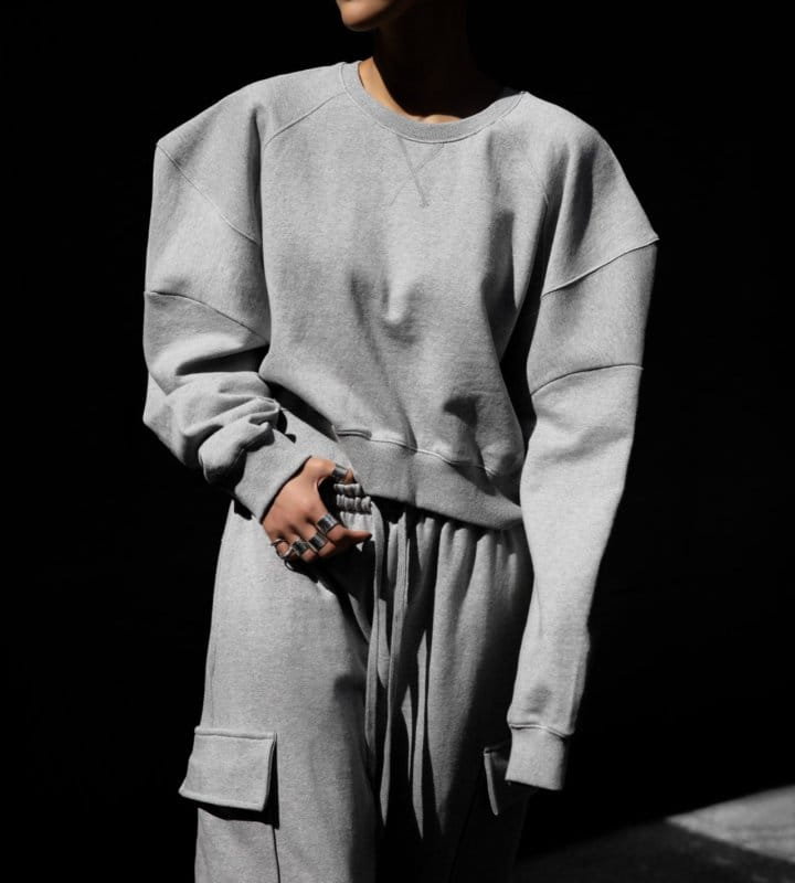 Paper Moon - Korean Women Fashion - #momslook - Squared Dropped Shoulder Detail Draping Pattern Sweatshirt - 2