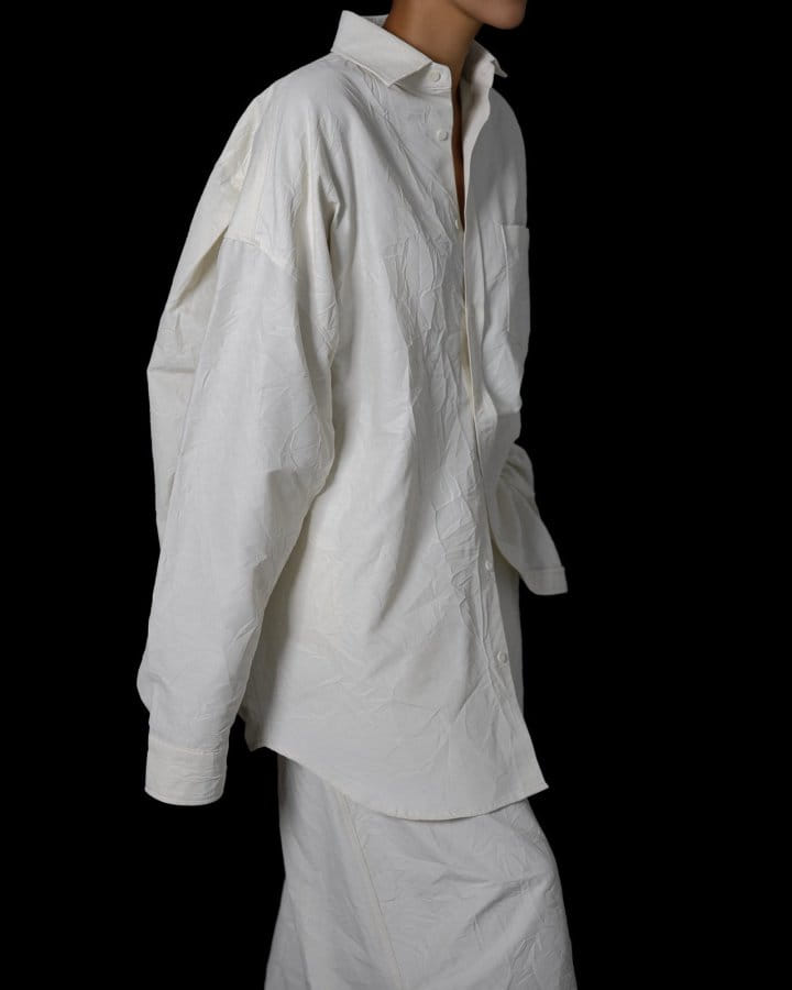 Paper Moon - Korean Women Fashion - #momslook - Wrinkle C Fabric Oversized Button Down Shirt - 3