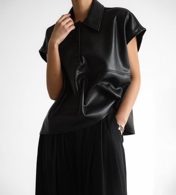 Paper Moon - Korean Women Fashion - #momslook - Vegan L Snap Button Detail Cropped Polo Collar Shirt - 3