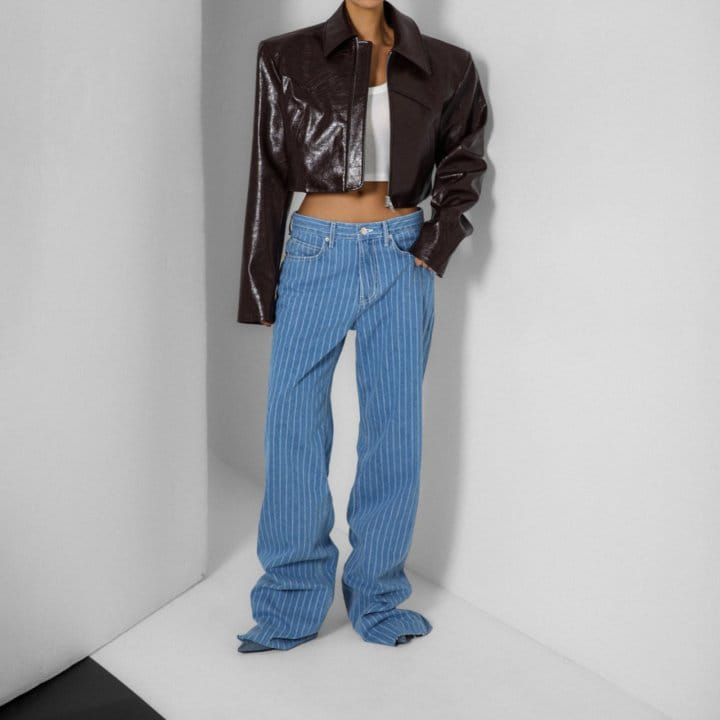 Paper Moon - Korean Women Fashion - #momslook - Low Rise Striped Pattern Loose Fit Blue Denim pants - 5