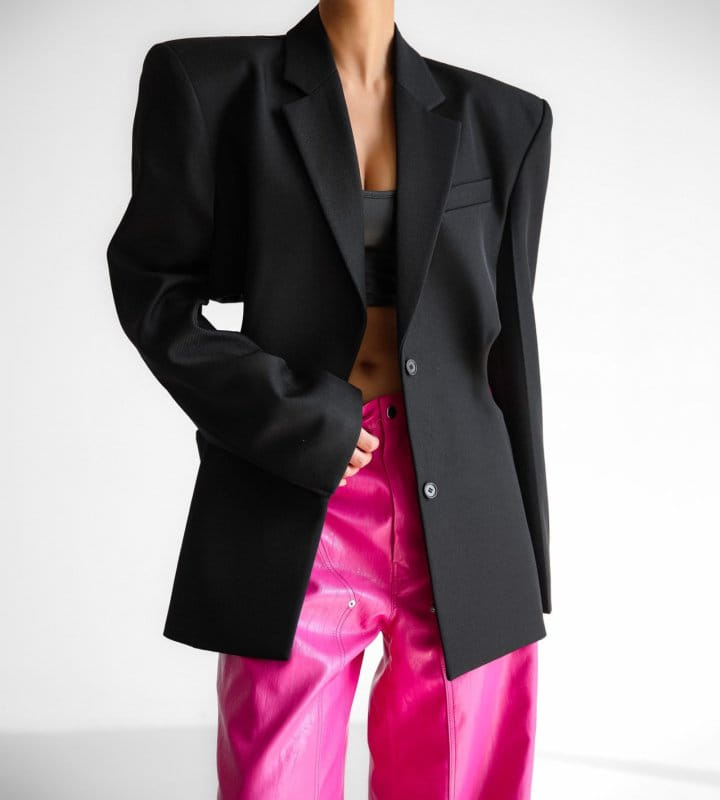 Paper Moon - Korean Women Fashion - #momslook - Squared Shoulder Cut Out Waist Detail Minimal Blazer - 11