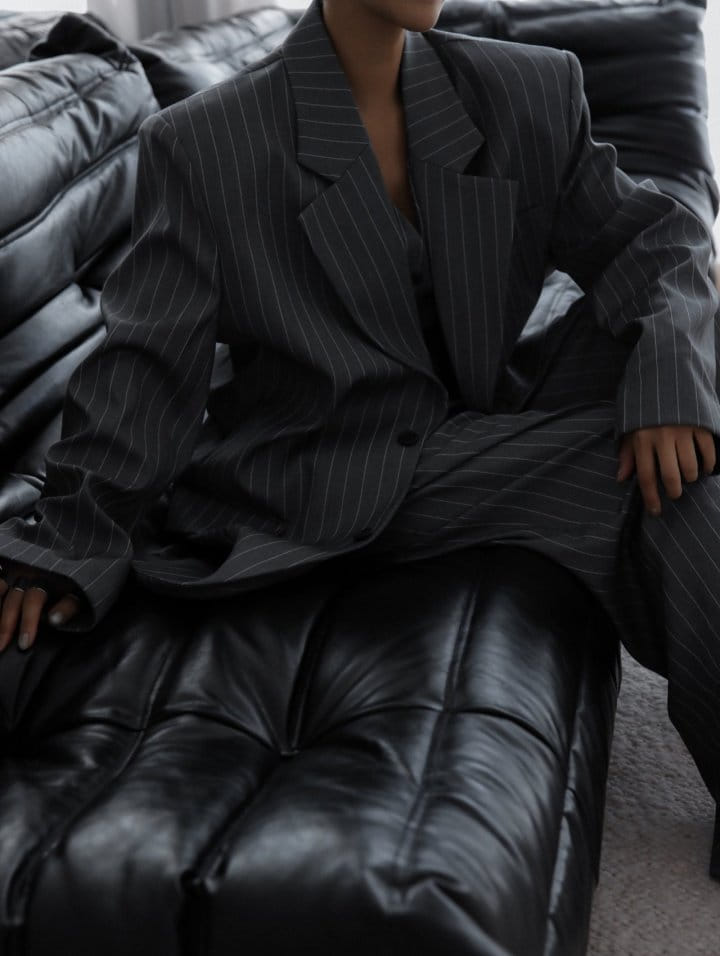 Paper Moon - Korean Women Fashion - #momslook - Wide Pin Stripe Set Up Suit Single Blazer