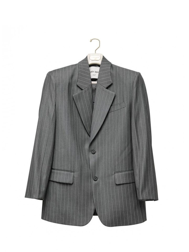 Paper Moon - Korean Women Fashion - #momslook - Wide Pin Stripe Set Up Suit Single Blazer - 9