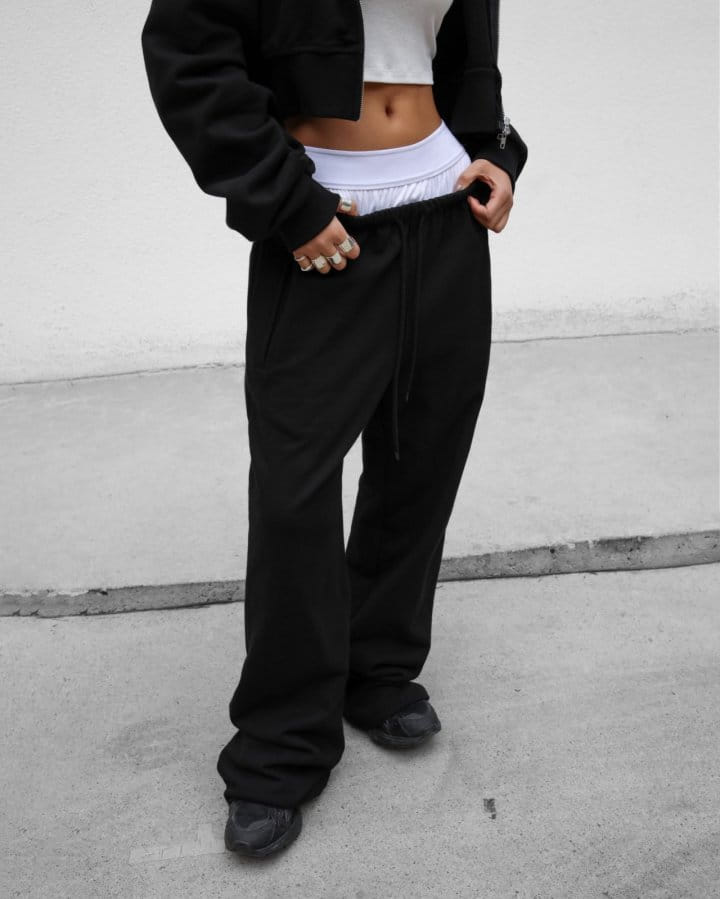 Paper Moon - Korean Women Fashion - #momslook - Underwear Layered Detail Wide Sweat Pants - 10