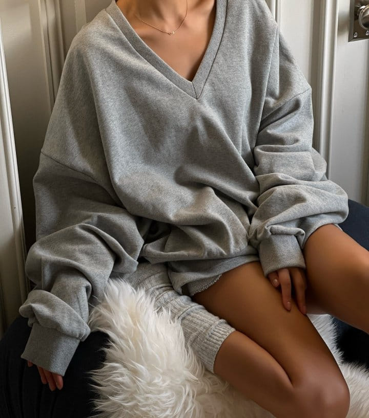 Paper Moon - Korean Women Fashion - #pursuepretty - V Neck Oversized Sweatshirt