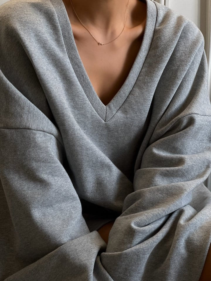 Paper Moon - Korean Women Fashion - #romanticstyle - V Neck Oversized Sweatshirt - 3
