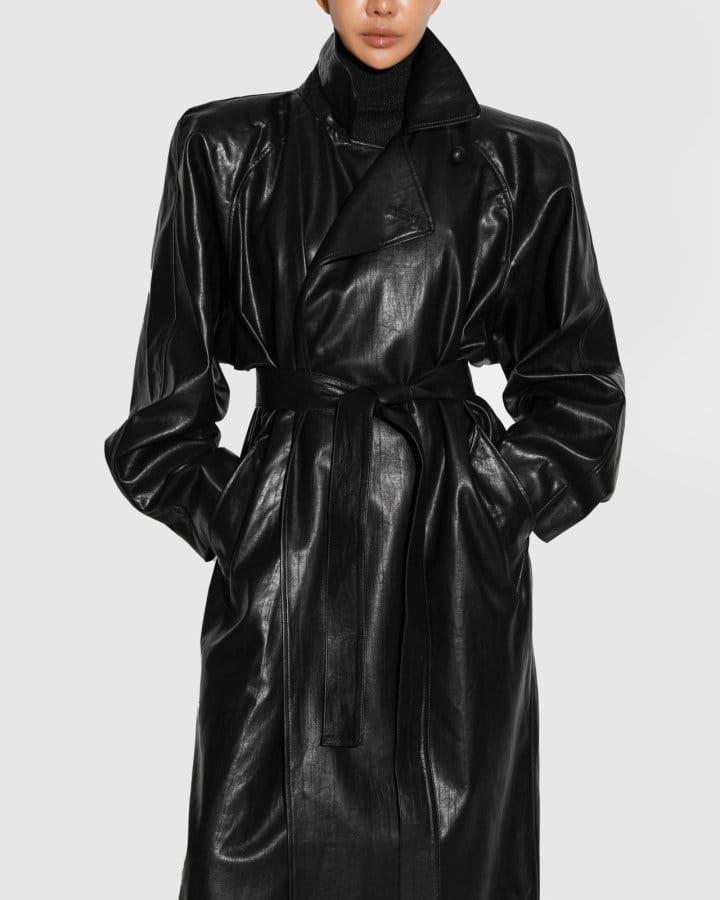 Paper Moon - Korean Women Fashion - #romanticstyle - Padded Shoulder Oversized Vegan L Maxi Trench Coat
