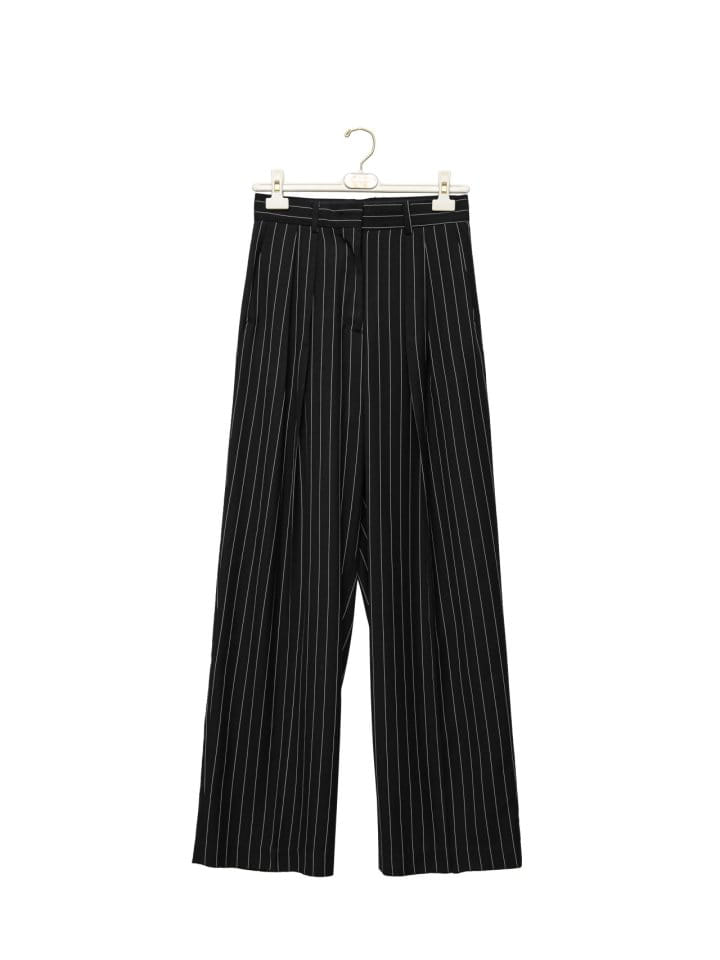 Paper Moon - Korean Women Fashion - #romanticstyle - Wide Pin Stripe Set Up Suit Pleated Trousers - 4