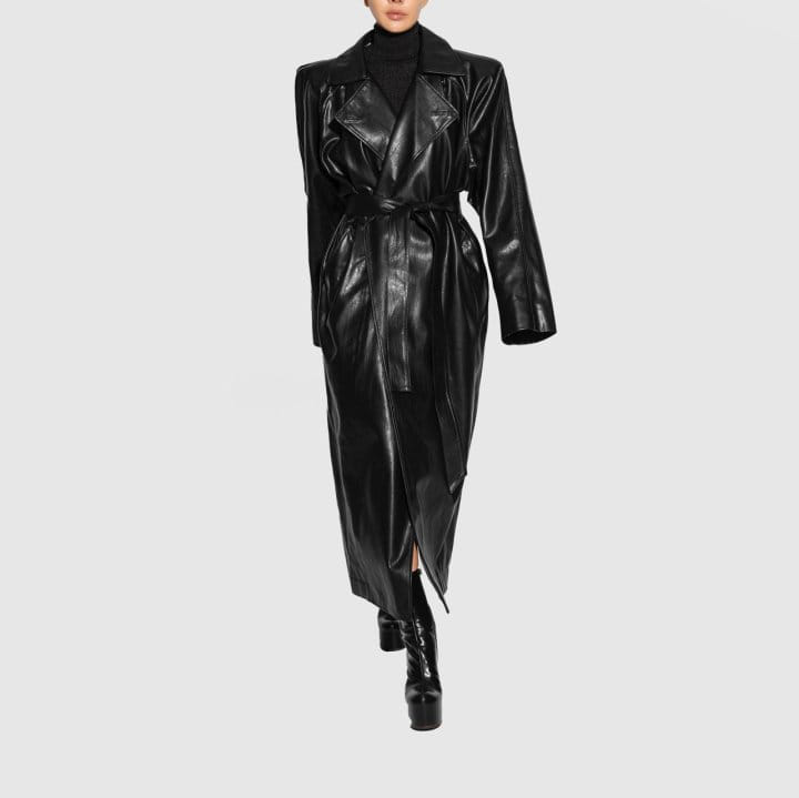 Paper Moon - Korean Women Fashion - #shopsmall - Padded Shoulder Oversized Vegan L Maxi Trench Coat - 2