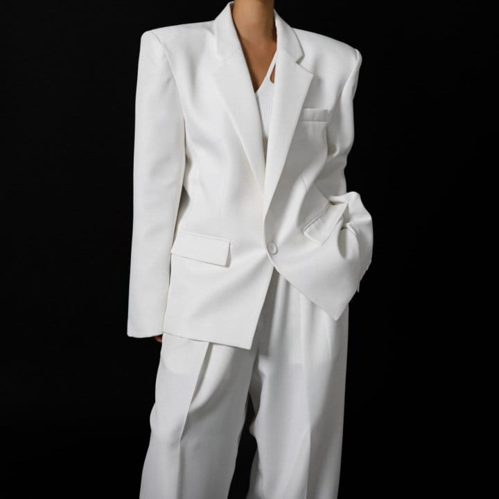 Paper Moon - Korean Women Fashion - #shopsmall - Square Shoulder Oversized Twill Blazer - 7