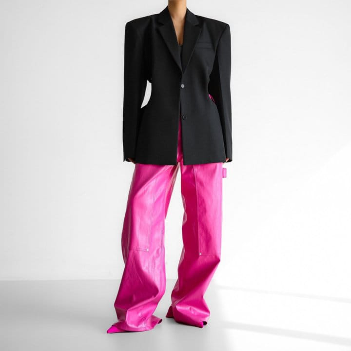 Paper Moon - Korean Women Fashion - #shopsmall - Squared Shoulder Cut Out Waist Detail Minimal Blazer - 2