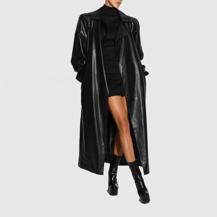 Paper Moon - Korean Women Fashion - #thatsdarling - Padded Shoulder Oversized Vegan L Maxi Trench Coat - 3