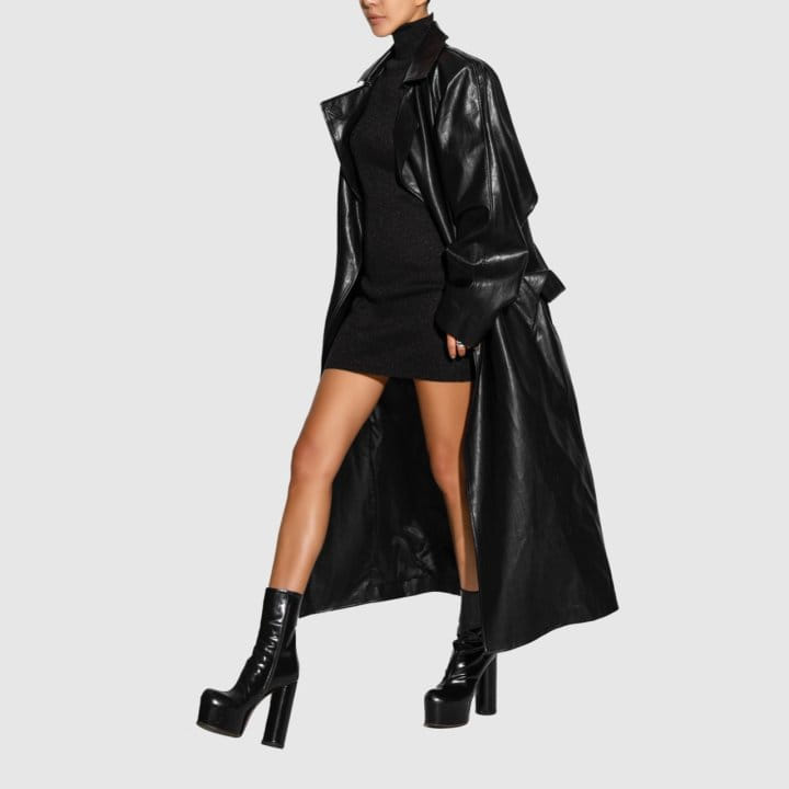Paper Moon - Korean Women Fashion - #thatsdarling - Padded Shoulder Oversized Vegan L Maxi Trench Coat - 4