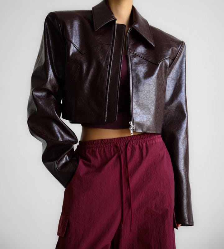 Paper Moon - Korean Women Fashion - #vintageinspired - Western Zipped Up Vegan L Cropped Jacket - 5