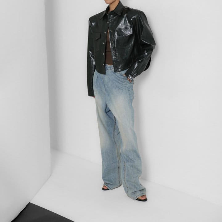 Paper Moon - Korean Women Fashion - #vintageinspired - Vegan L Padded Shoulder Cropped Shirt Jacket - 9