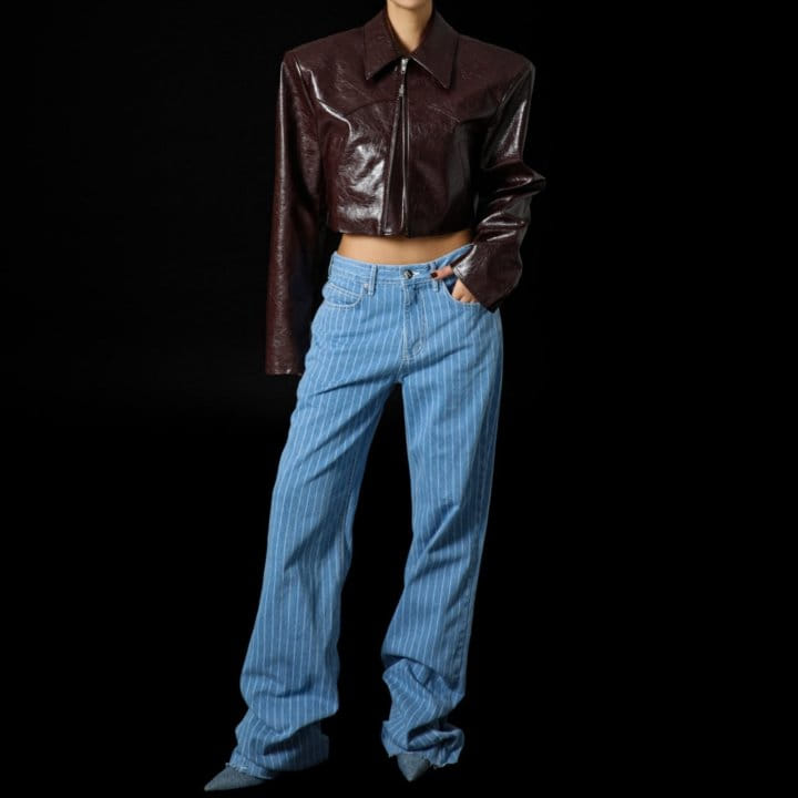 Paper Moon - Korean Women Fashion - #vintageinspired - Low Rise Striped Pattern Loose Fit Blue Denim pants - 7