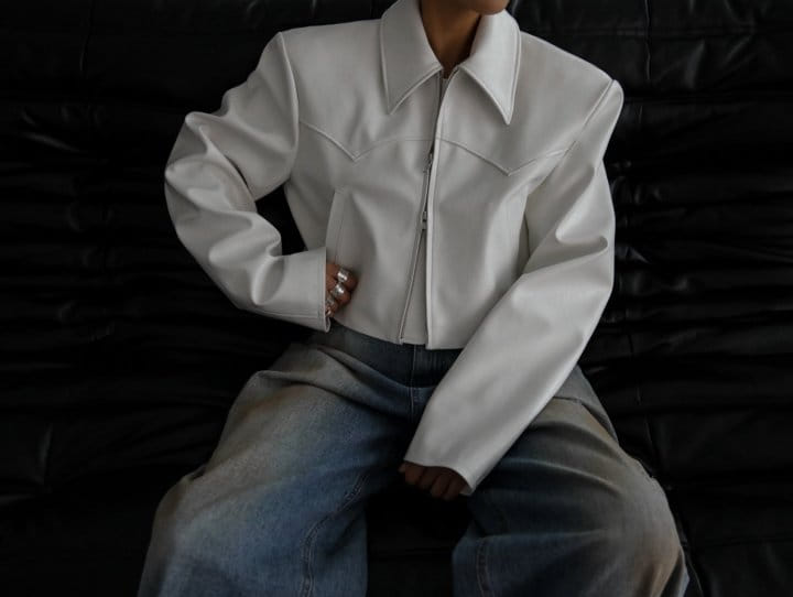 Paper Moon - Korean Women Fashion - #vintageinspired - Western Zipped Up Vegan Leather Cropped Jacket - 3