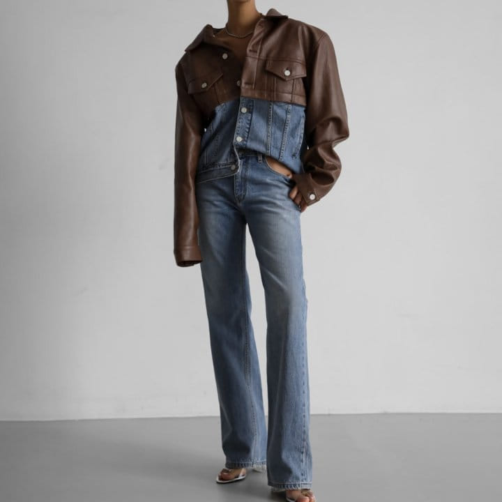 Paper Moon - Korean Women Fashion - #vintagekidsstyle - Vegan L Mix Trucker Jacket - 2