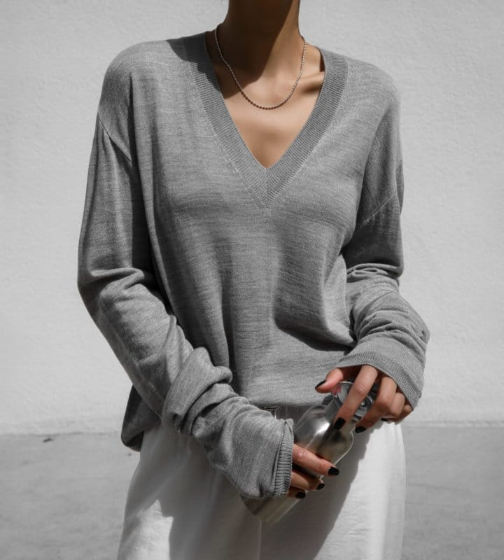 Paper Moon - Korean Women Fashion - #womensfashion - Wool Silk Deep V Neck Long Sleeved Knit - 3
