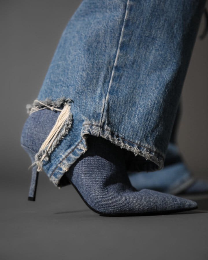 Paper Moon - Korean Women Fashion - #womensfashion - Vintage Blue Distressed Damage Wash Wide Leg Jeans