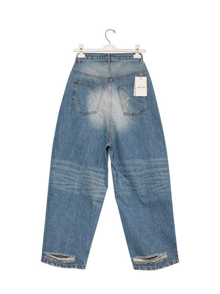 Paper Moon - Korean Women Fashion - #womensfashion - Vintage Blue Distressed Damage Wash Wide Leg Jeans - 7