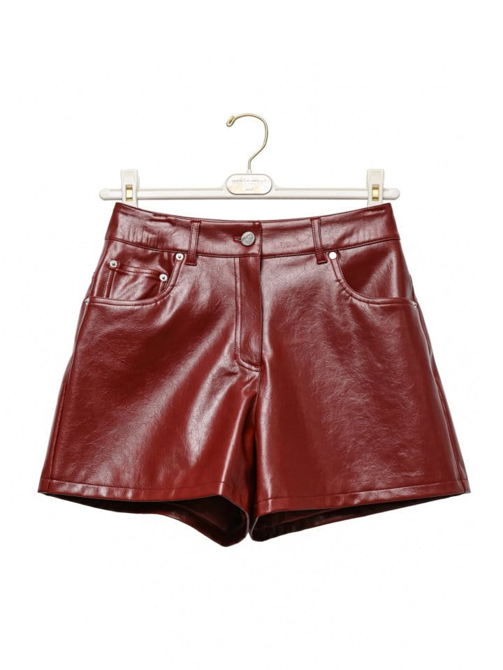 Paper Moon - Korean Women Fashion - #womensfashion - Denim Detail Vegan Leather Short Pants - 5